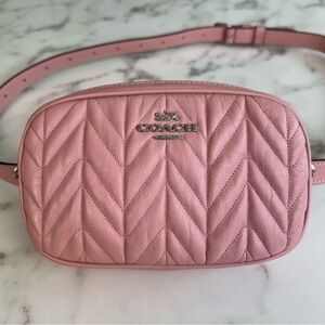 Coach Convertible Belt Bag With Quilting Petal Pink Leather Silver F38678